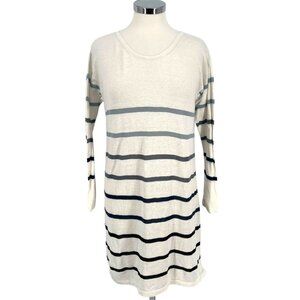 Peruvian Connection Pima Cotton Linen Striped Long Sleeve Dress Ivory Size Small